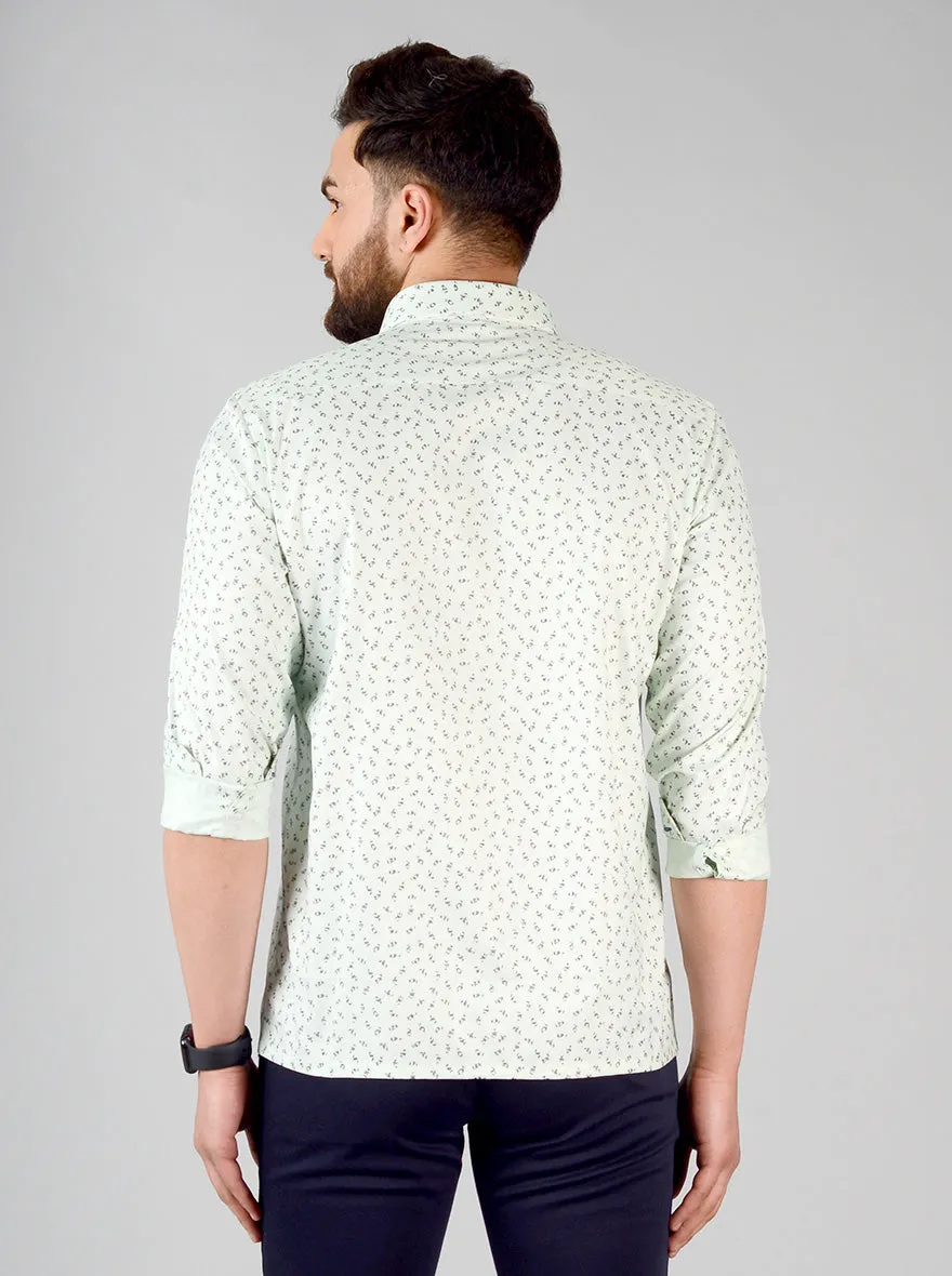 Aqua Green Printed Regular Fit Formal Shirt | Greenfibre