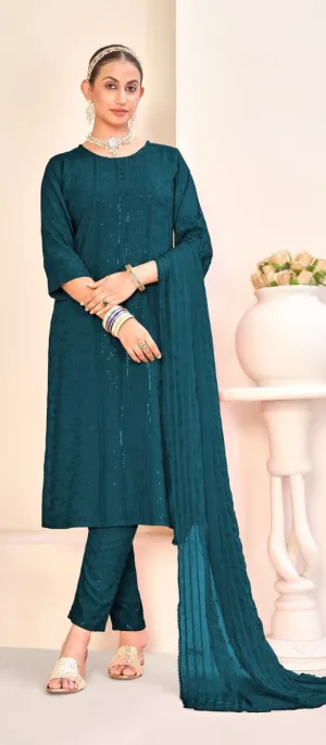 Attractive Green Color Viscose Rayon Salwar Suits With Dupatta Set