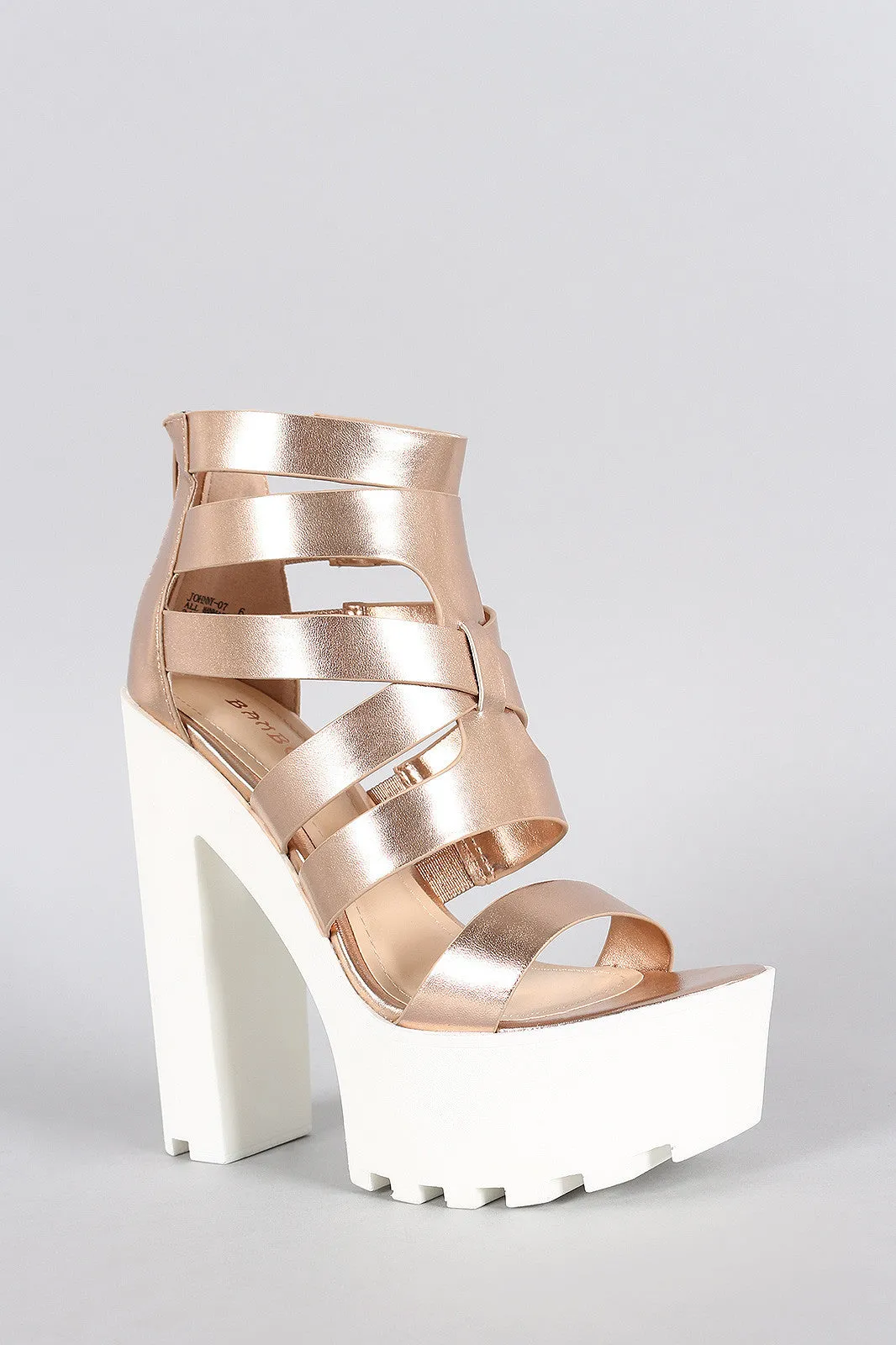 Bamboo Metallic Caged Platform Heel