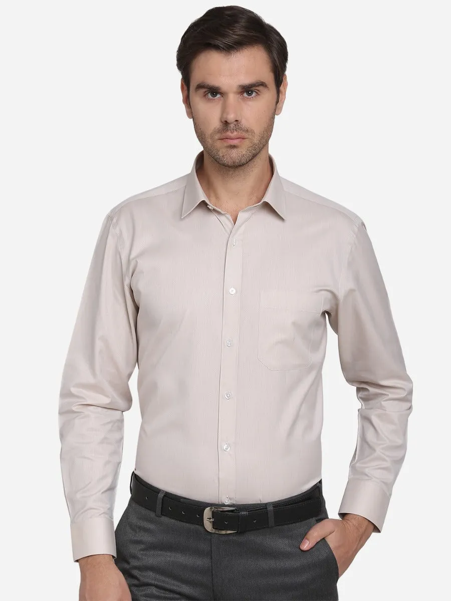 Beige Dobby Regular Fit Formal Shirt | Greenfibre