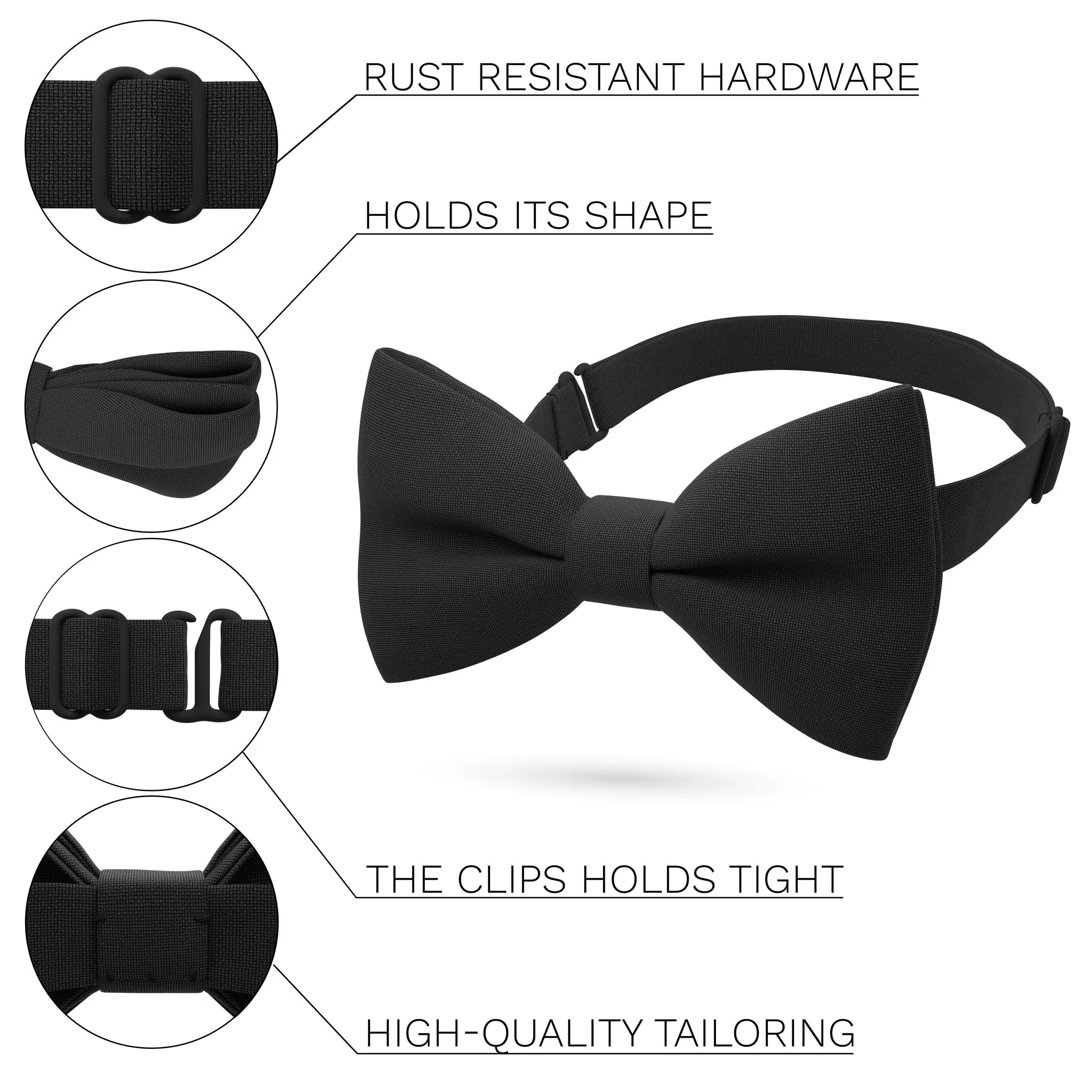 Black Bow Tie with Handkerchief Set