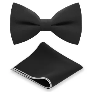 Black Bow Tie with Handkerchief Set