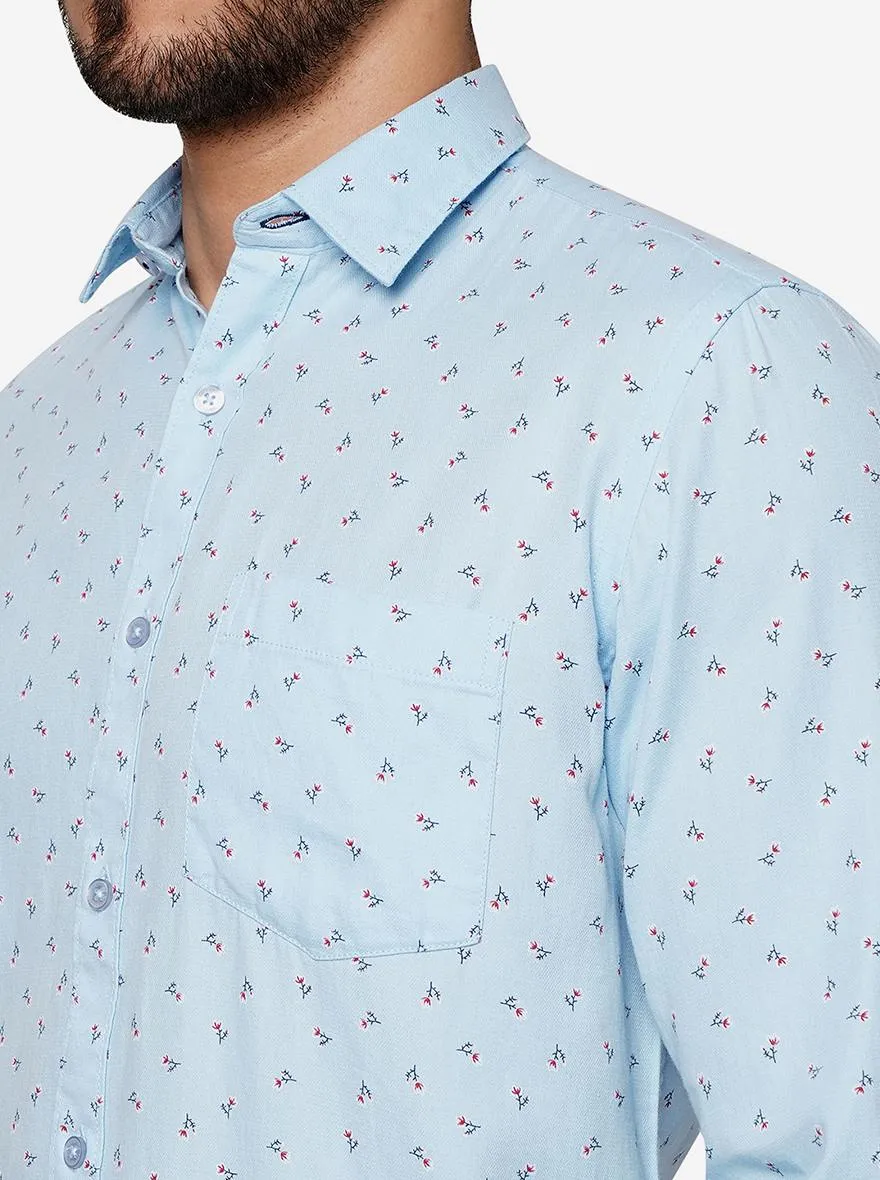 Blue Printed Smart Fit Semi Casual Shirt | Greenfibre