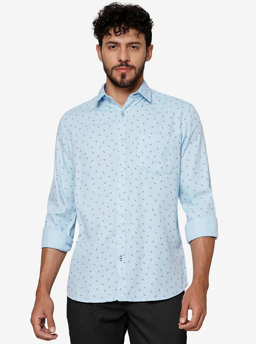 Blue Printed Smart Fit Semi Casual Shirt | Greenfibre