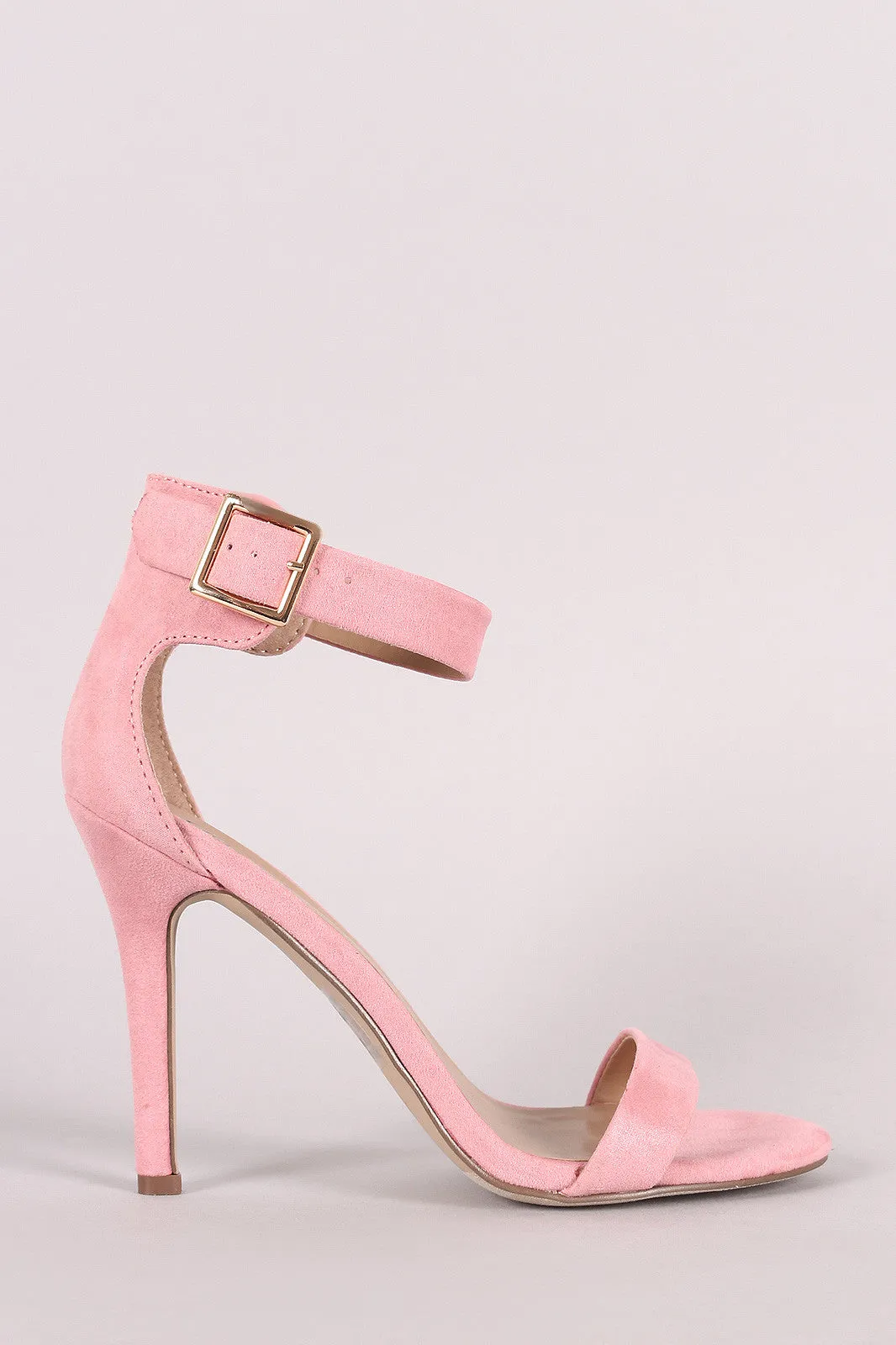 Breckelle Suede Buckle Ankle Strap Single Sole Heel