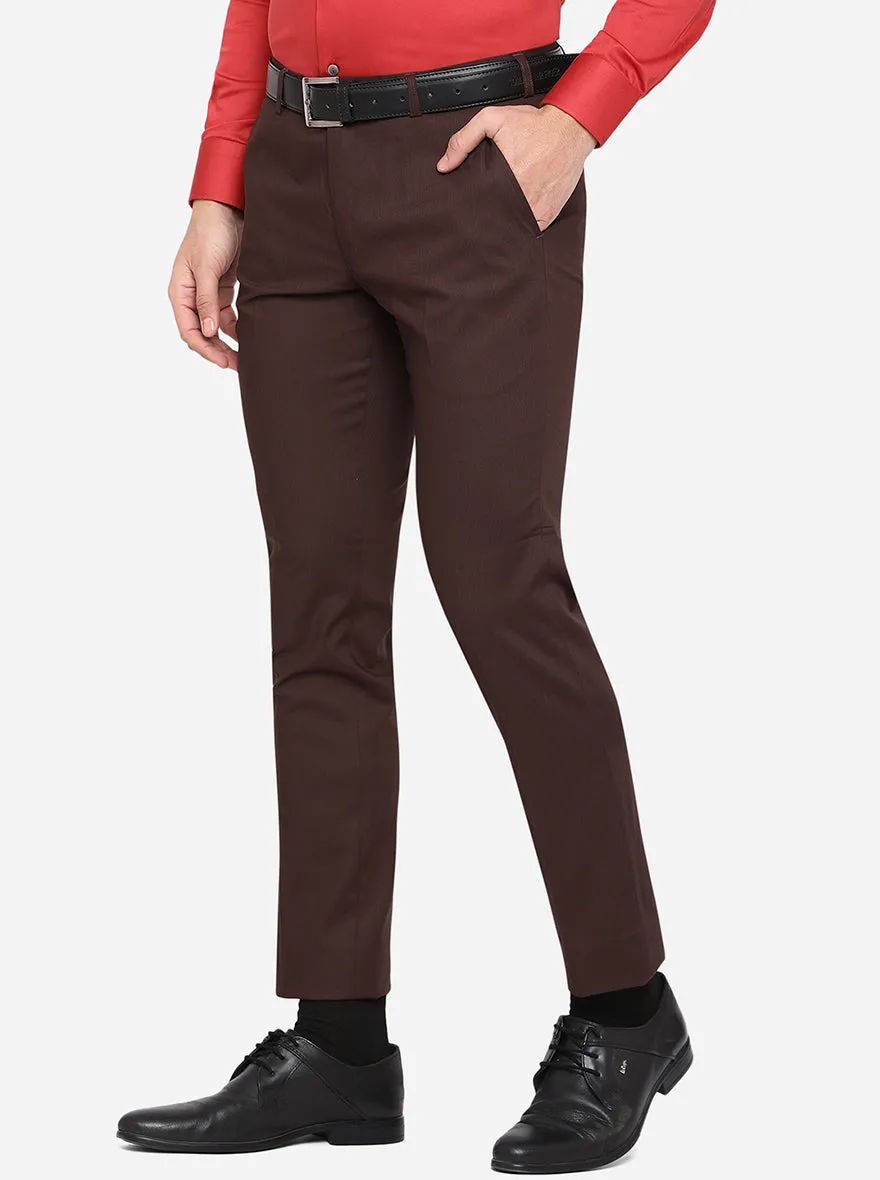 Brown Solid Super Slim Fit Formal Trouser | JadeBlue