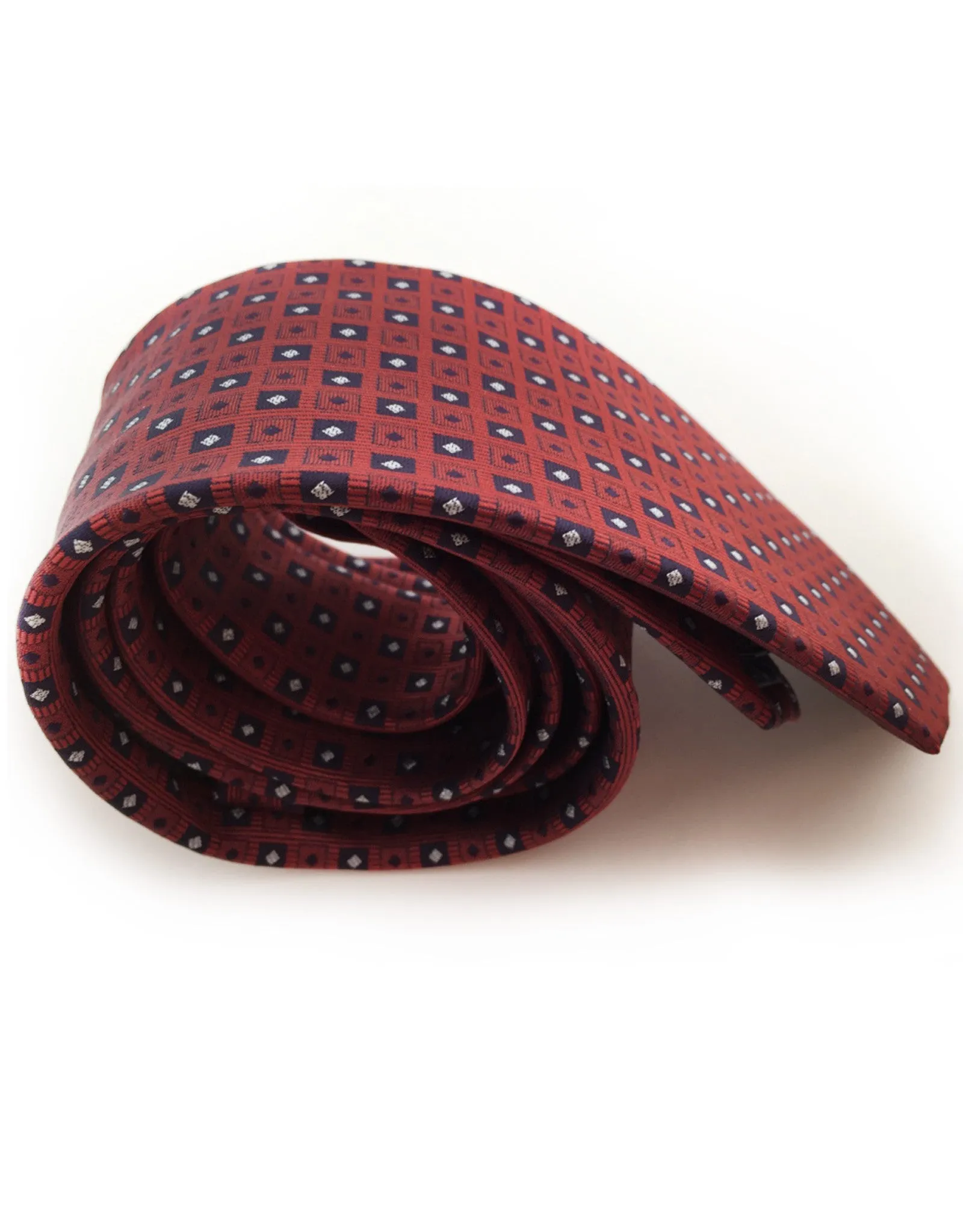 Burnt Red Tie with Squares & Diamonds