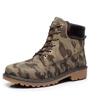 Camouflage Genuine Leather Military Winter Boots With Fur