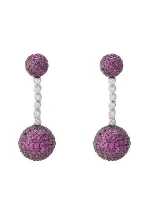 Cannes Sphere Drop Earrings Silver Ruby Pink Cz