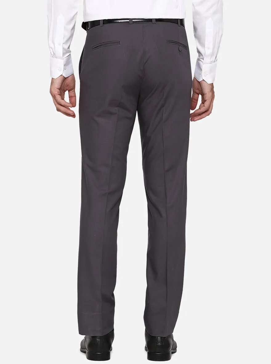 Charcoal Grey Solid Slim Fit Formal Trouser | Metal