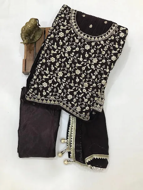 Charming Dark Purple Color Embroidery Work Salwar Suits For Women