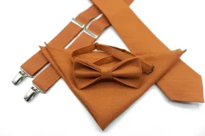 Classic Burnt Orange Wedding Tie Set with Regular Tie, Suspenders, and Pocket Square