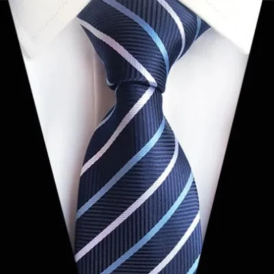 Classy Men Classic Navy Blue Striped Silk Tie