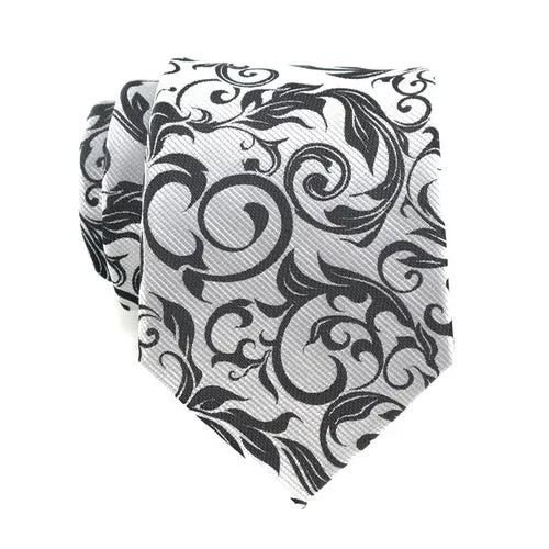 Classy Men White Black Floral Silk Tie