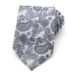 Classy Men White Grey Silver Paisley Silk Tie