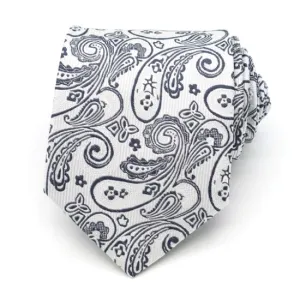 Classy Men White Silver Paisley Silk Tie