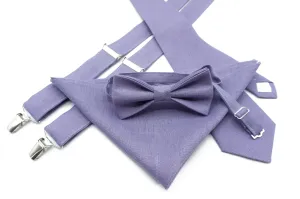 Complete Your Wedding Attire with Our Linen Lavender Bow Tie and Suspender Set - Perfect for Groomsmen, Kids, and Toddler Boys!