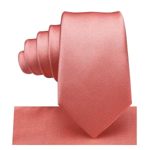 Coral Solid Children's Kids Boys Tie Pocket Square 6cm