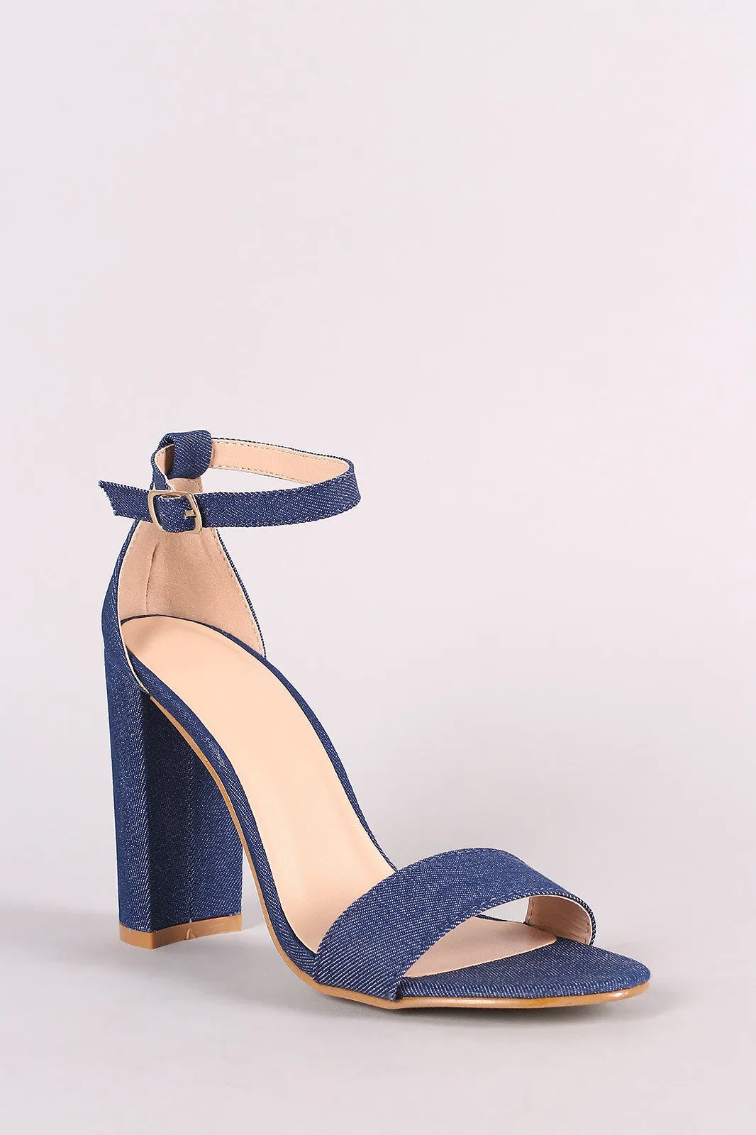 Denim Open Toe Ankle Strap Chunky Heel