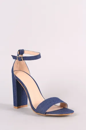 Denim Open Toe Ankle Strap Chunky Heel