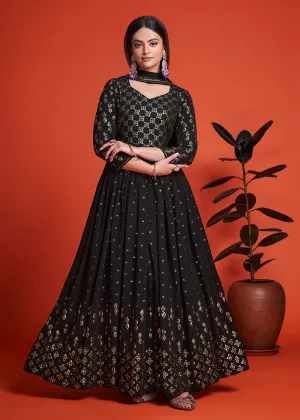 Designer Blooming Georgette Jade Black Long Anarkali Gown