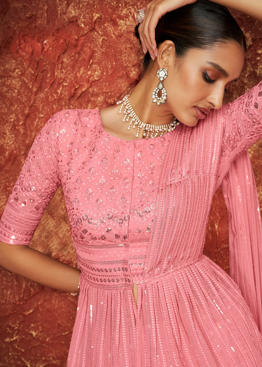 Designer French Pink Peplum Style Sharara Suit for Wedding