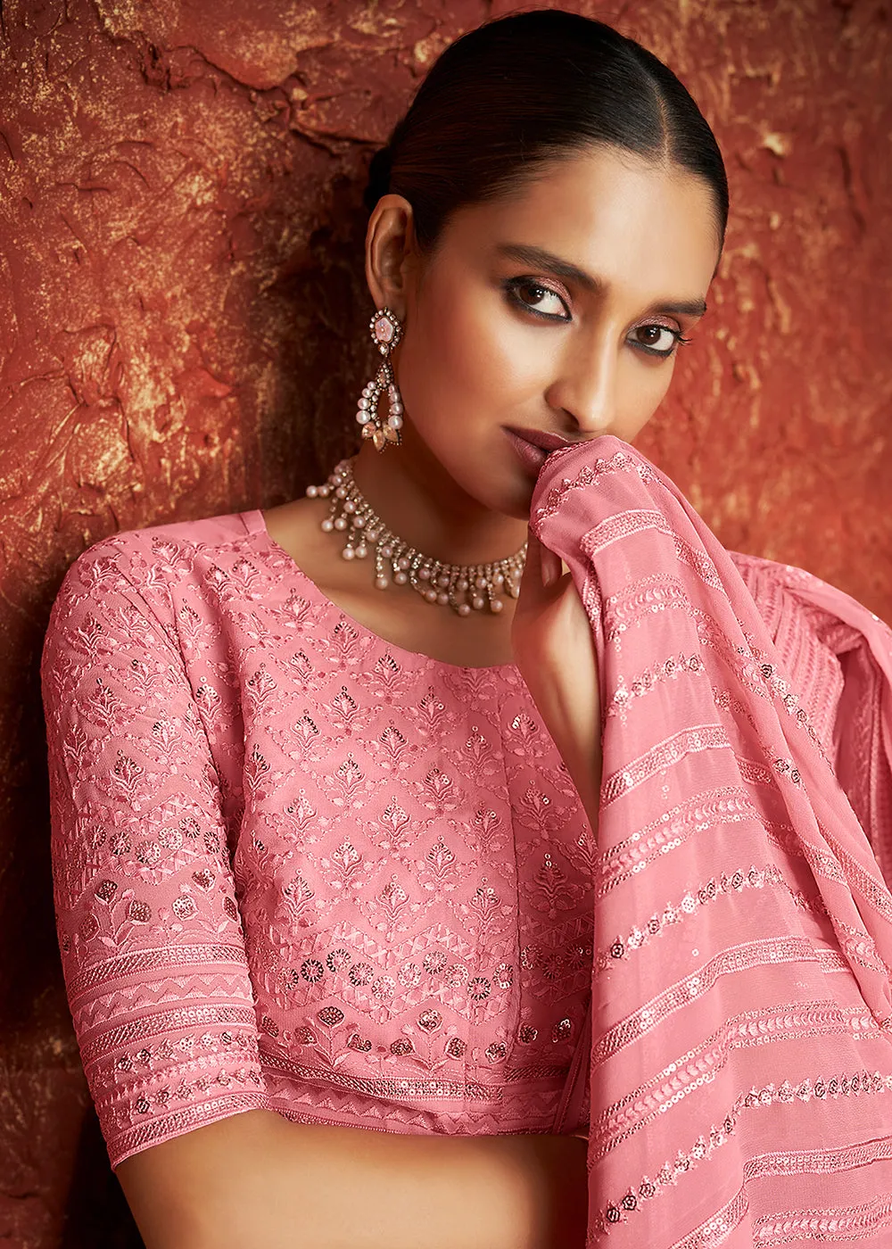 Designer French Pink Peplum Style Sharara Suit for Wedding