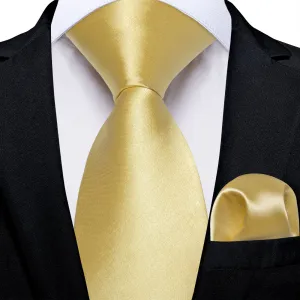 DiBanGu Mens Necktie Macaroon Yellow Solid Silk Tie Set