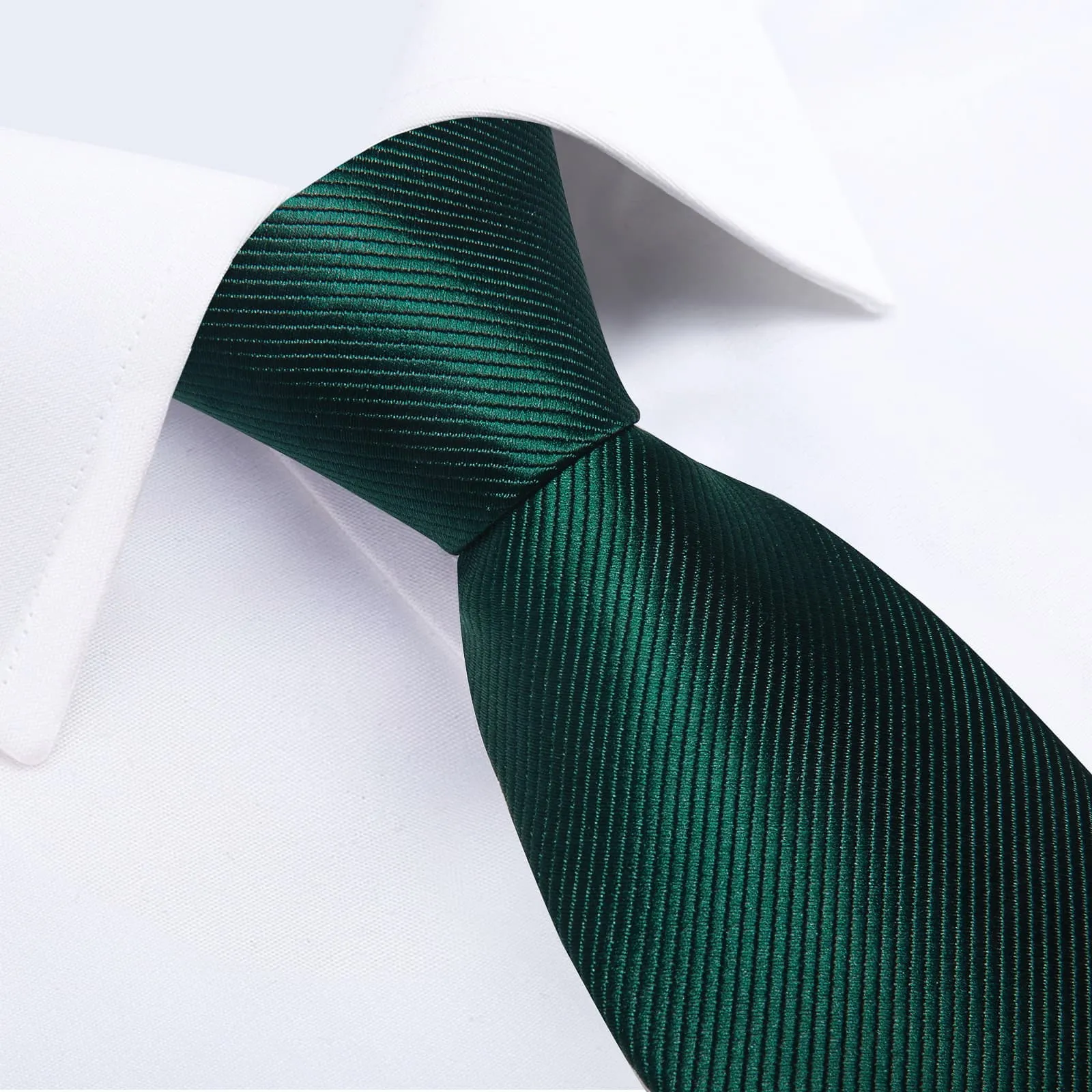 DiBanGu Silk Tie Pine Green Striped Lazy Easy-pull Mens Dress Tie Set