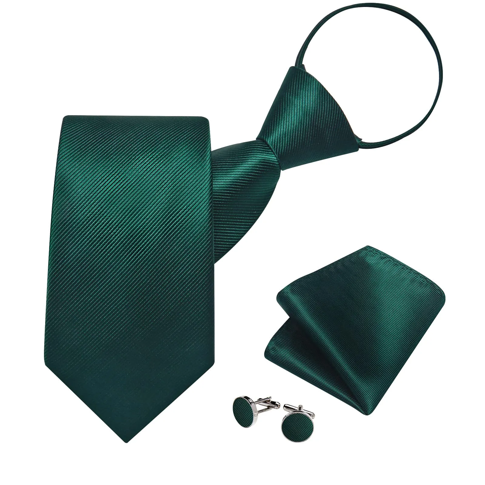 DiBanGu Silk Tie Pine Green Striped Lazy Easy-pull Mens Dress Tie Set