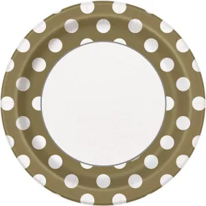 Dots Gold 9in Round Dinner Paper Plates