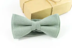 Dusty sage green linen bow tie for weddings