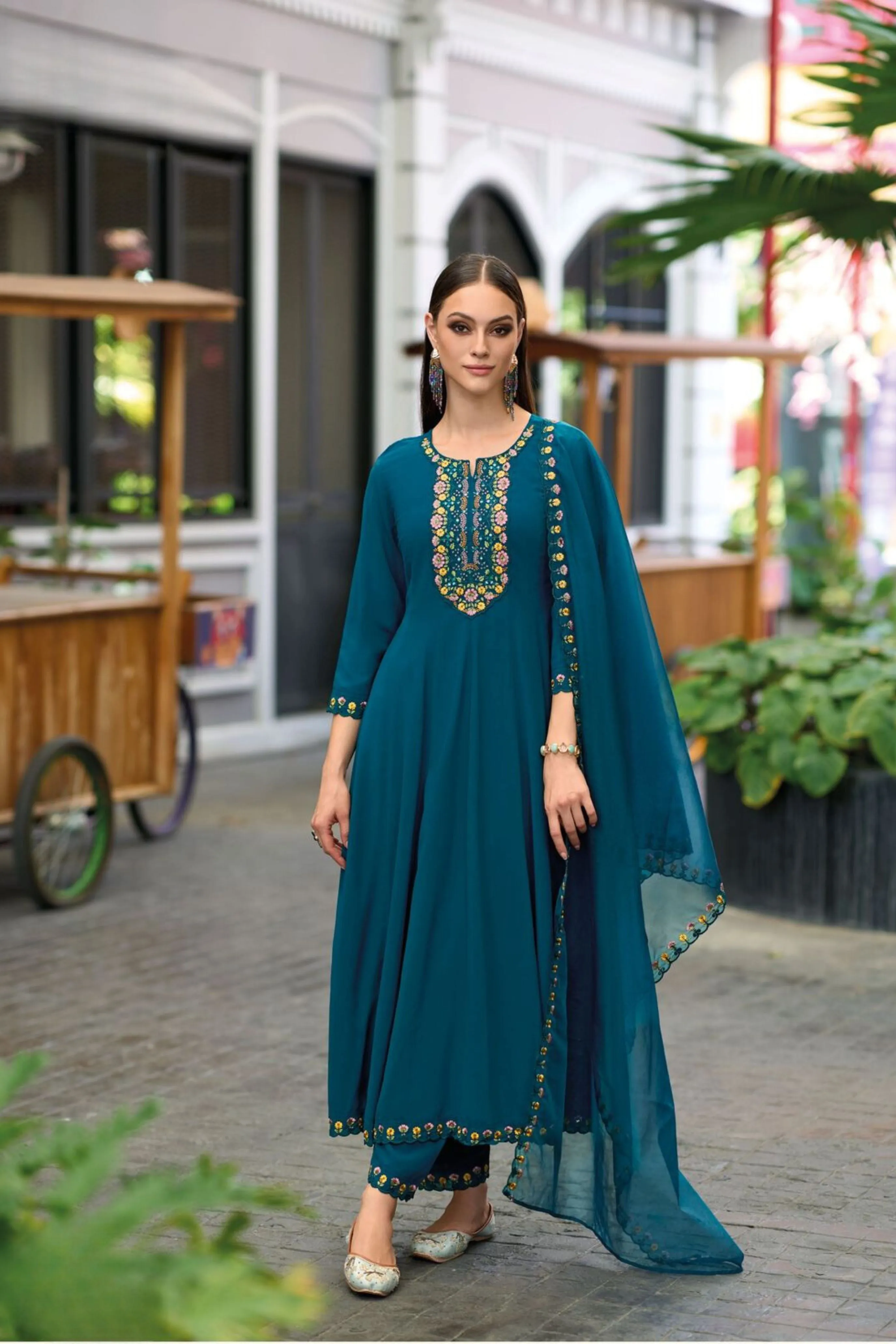 Elegant Teal Blue Color Softy Viscose Salwar  Suits With Embroidery Work For Women