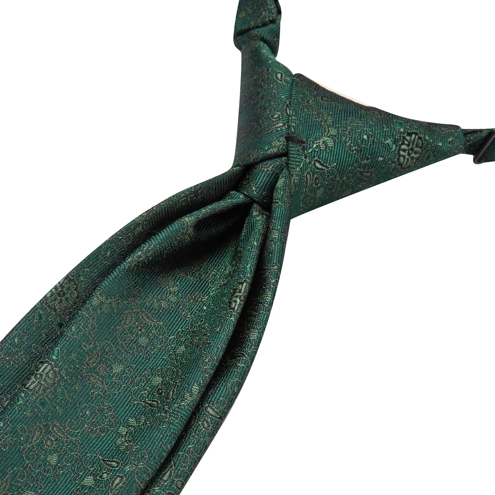 Emerald Green Floral Boys Pre-tied Adjustable Tie Pocket Square