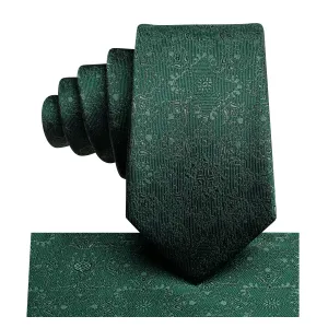 Emerald Green Floral Children's Kids Boys Tie Pocket Square 6cm