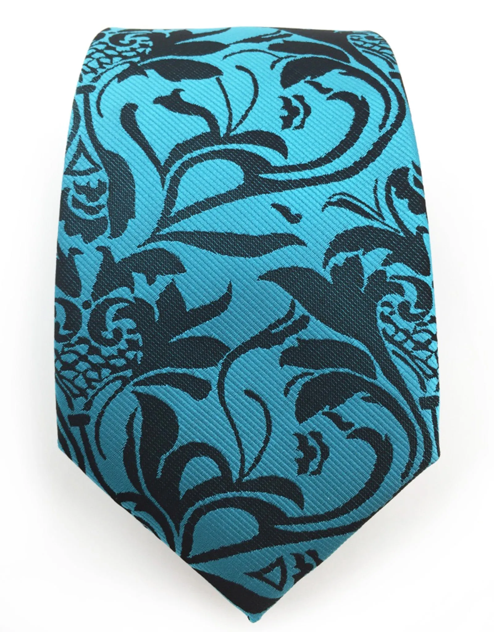 Extra Long Teal Tie with Black Floral Print - 3XL