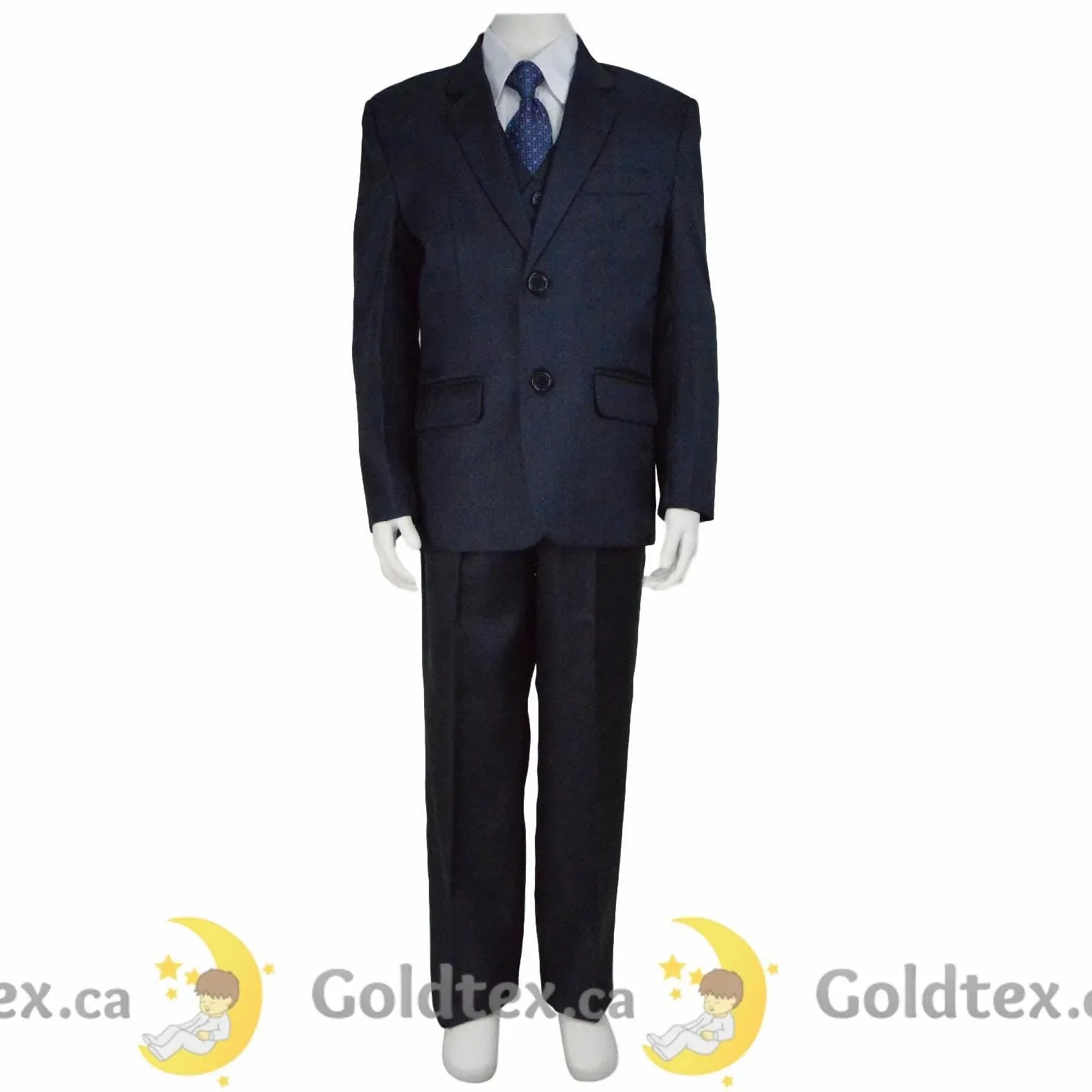 Formal Kids Wear 5 Piece shiny navy boys suit