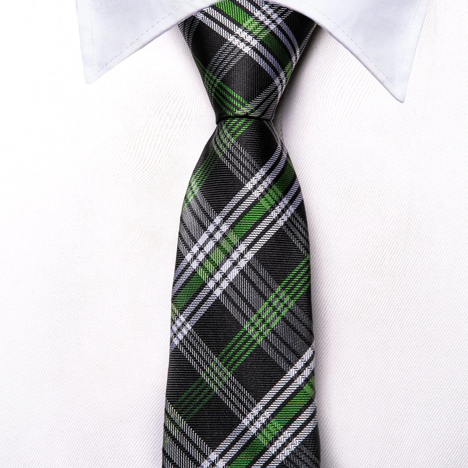 Green Grey Plaid Children's Kids Boys Tie Pocket Square 6cm