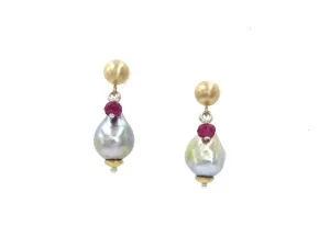 Grey baroque pearls with rubies