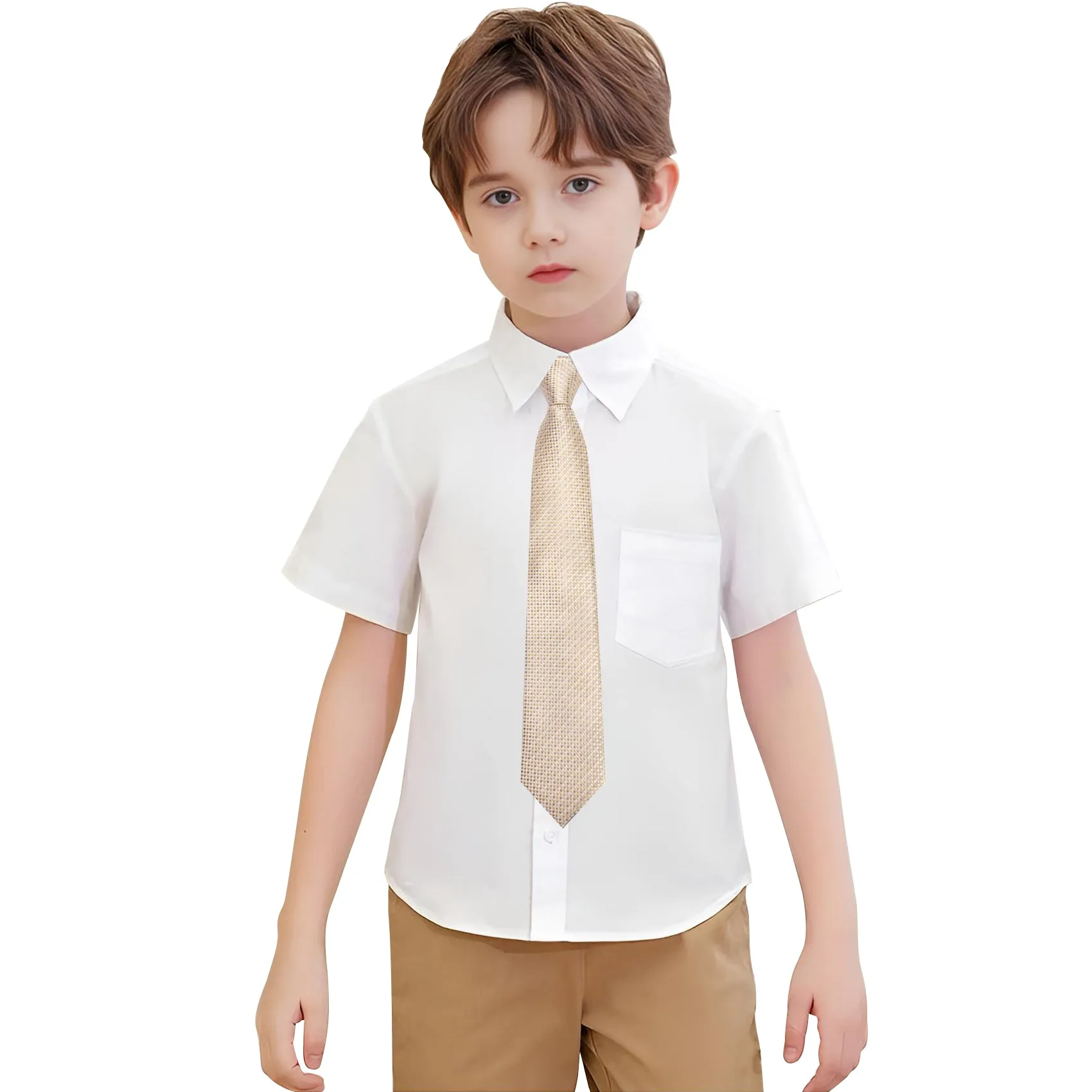 Hi-Tie Beige Dot Boys Pre-tied Adjustable Men's Necktie Pocket Square