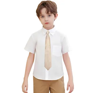 Hi-Tie Beige Dot Boys Pre-tied Adjustable Men's Necktie Pocket Square