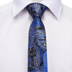 Hi-Tie Black Blue Paisley Children's Kids Boys Single Wedding Tie 6cm