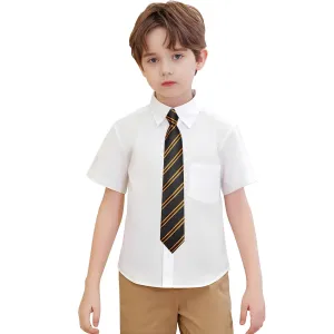 Hi-Tie Black Golden Striped Boys Pre-tied Adjustable Tie Pocket Square