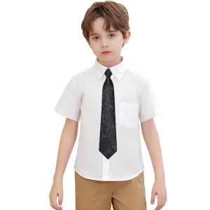 Hi-Tie Black Paisley Boys Pre-tied Adjustable Kids Tie Pocket Square