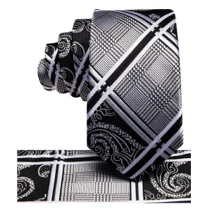 Hi-Tie Black White Paisley Children's Kids Boys Tie Pocket Square 6cm