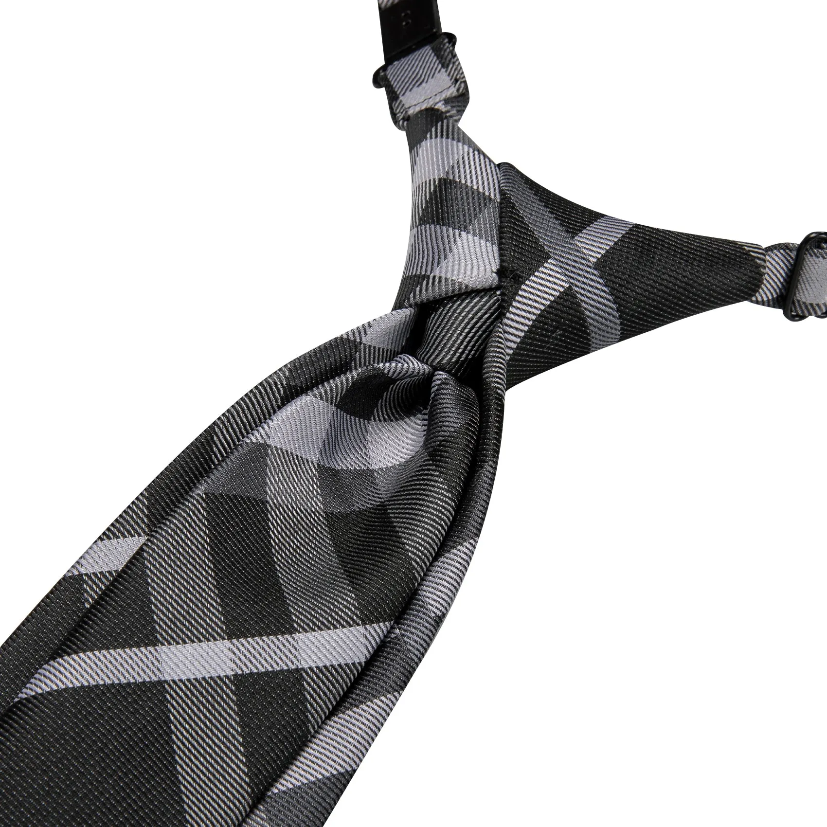 Hi-Tie Black White Plaid Pre-tied Adjustable Tie Pocket Square