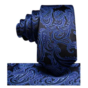 Hi-Tie Blue Black Paisley Children's Kids Boys Tie Pocket Square 6cm