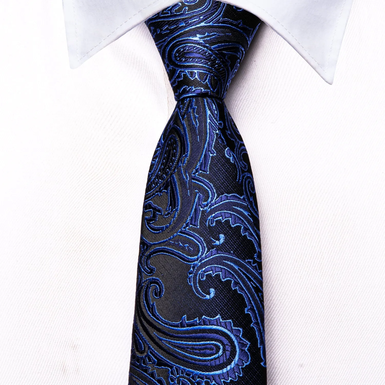 Hi-Tie Blue Black Paisley Children's Kids Boys Tie Pocket Square 6cm