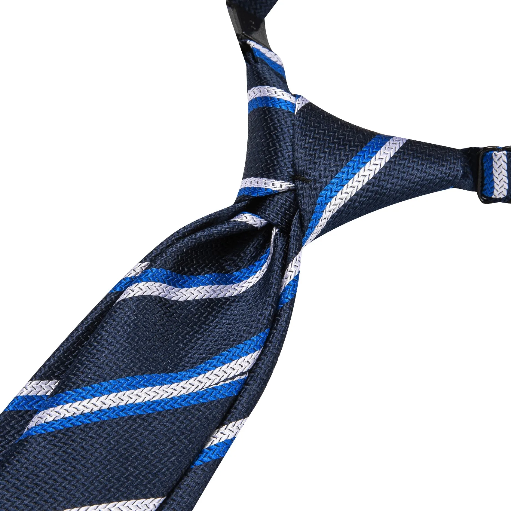 Hi-Tie Blue Striped Boys Pre-tied Adjustable Tie Pocket Square