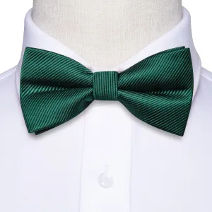 Hi-Tie Dark Green Solid Children's Kids Bow Tie Hanky Cufflinks Set